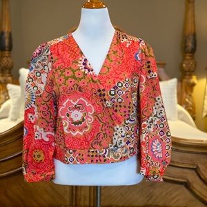 J. Crew Boho Coral Print Wrap Top Size XL